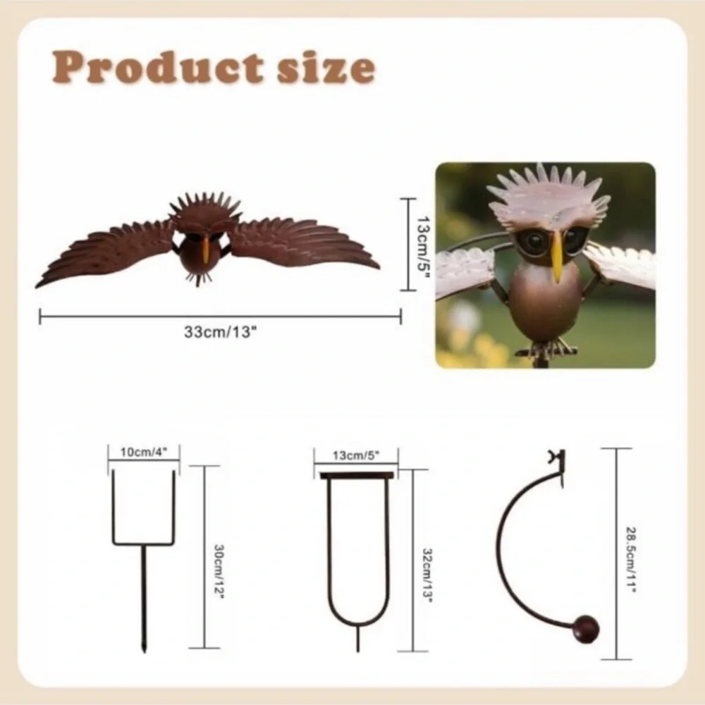 Kinetic Metal Owl Garden Stake Decor - Outdoor Sculpture for Lawn & Yard
